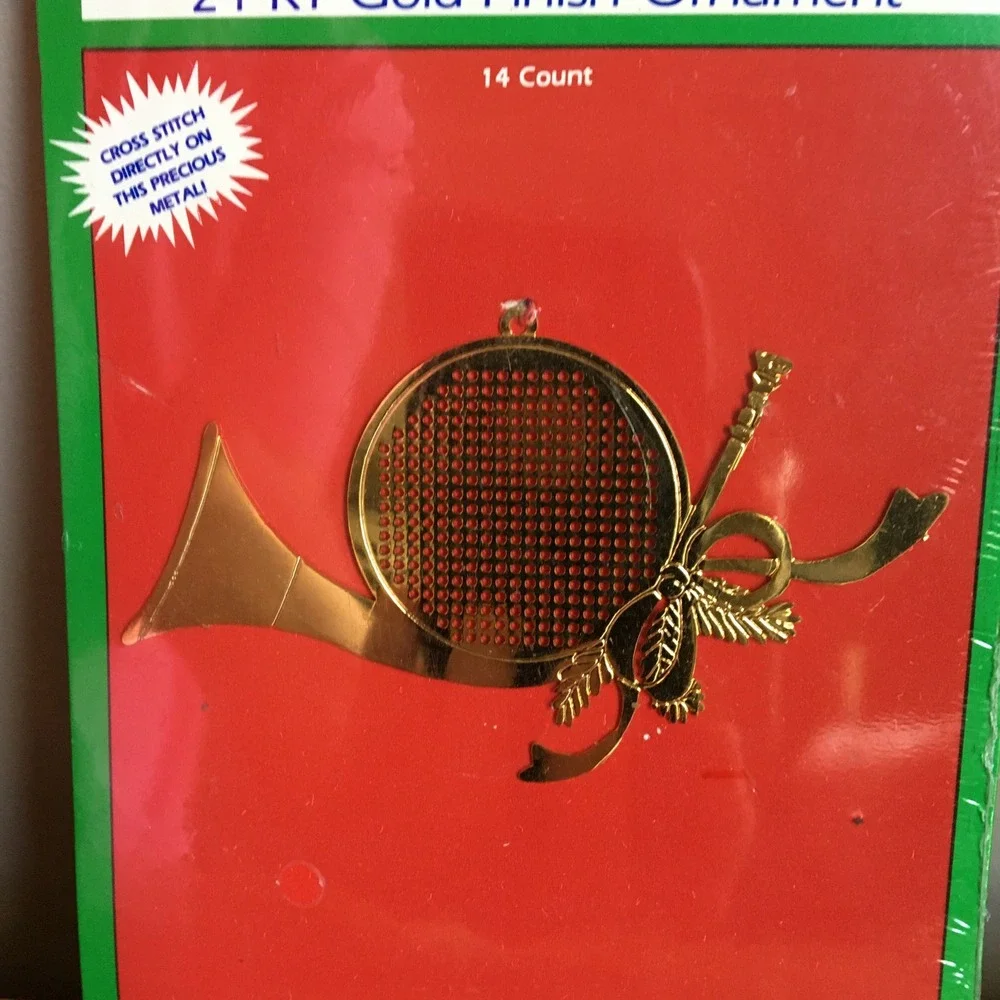 NeedleForm Gold'n Cross Stitch Ornament‎ Gold New 24KT French Horn 1985